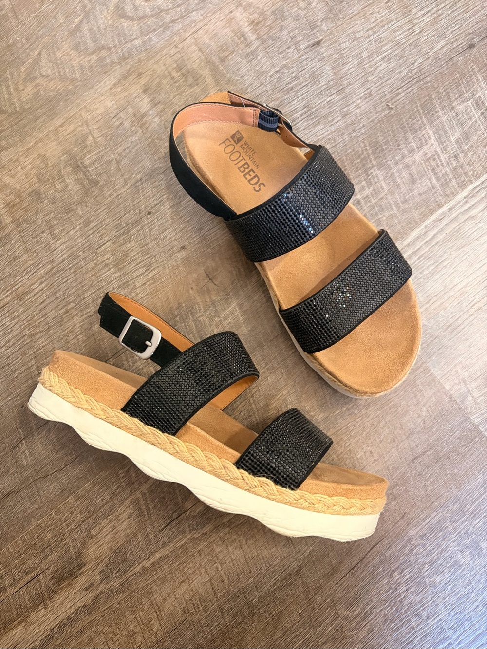 White Mountain Black Strappy Platform Sandals